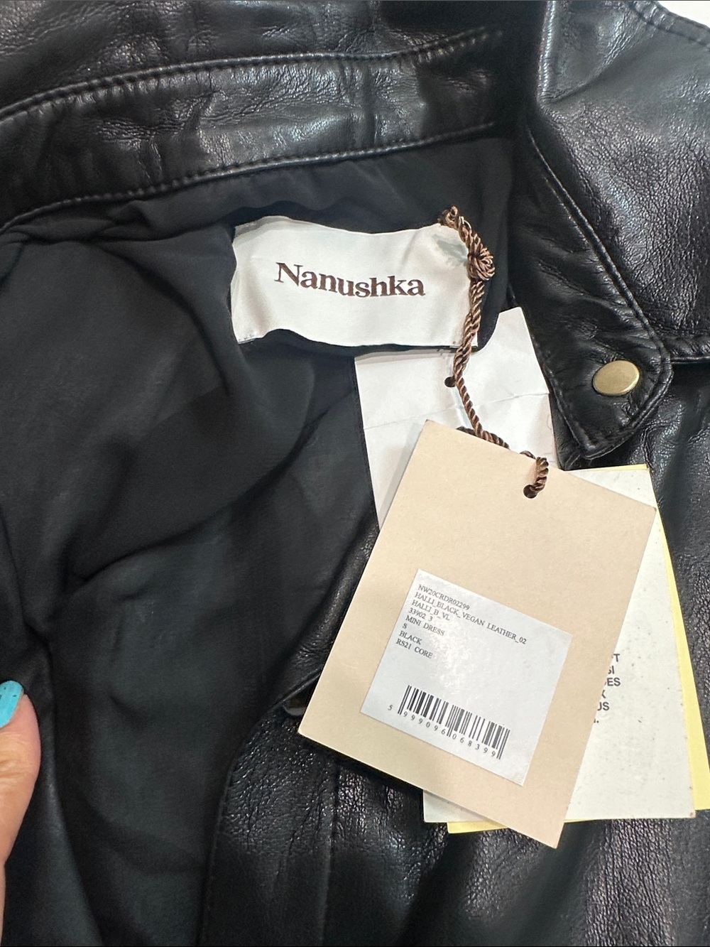 Nanushka Black Leather Short-Sleeve Trench Coat with Belt - Picture 8 of 10